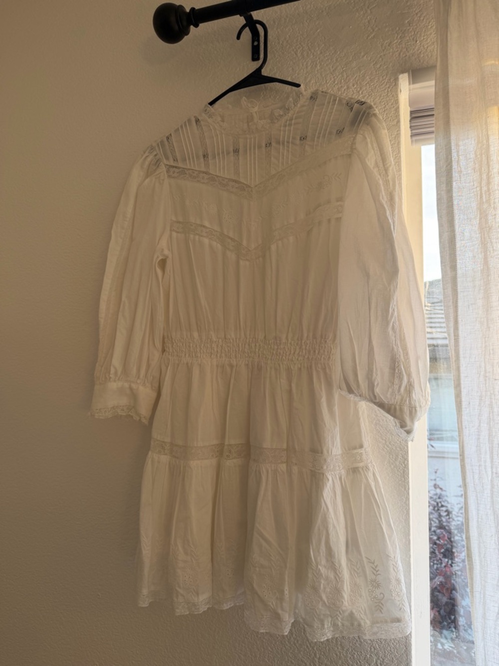 LoveShackFancy Ivory Eyelet Tiered Long Sleeve Dress